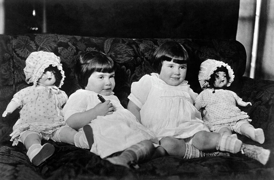 Twins With Dolls Photograph by Underwood Archives