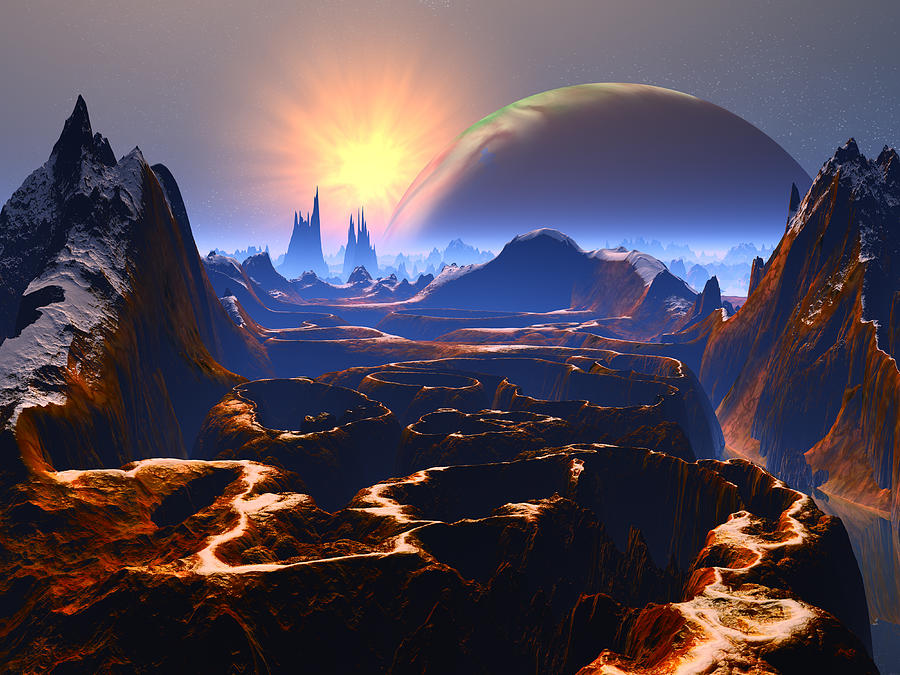 Fantasy Digital Art - Twisted Rock Canyon on Distant World by Spinning Angel