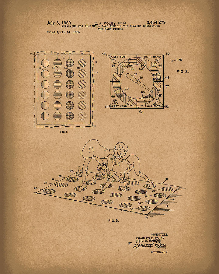 Twisting Game 1969 Patent Art Brown Drawing by Prior Art Design