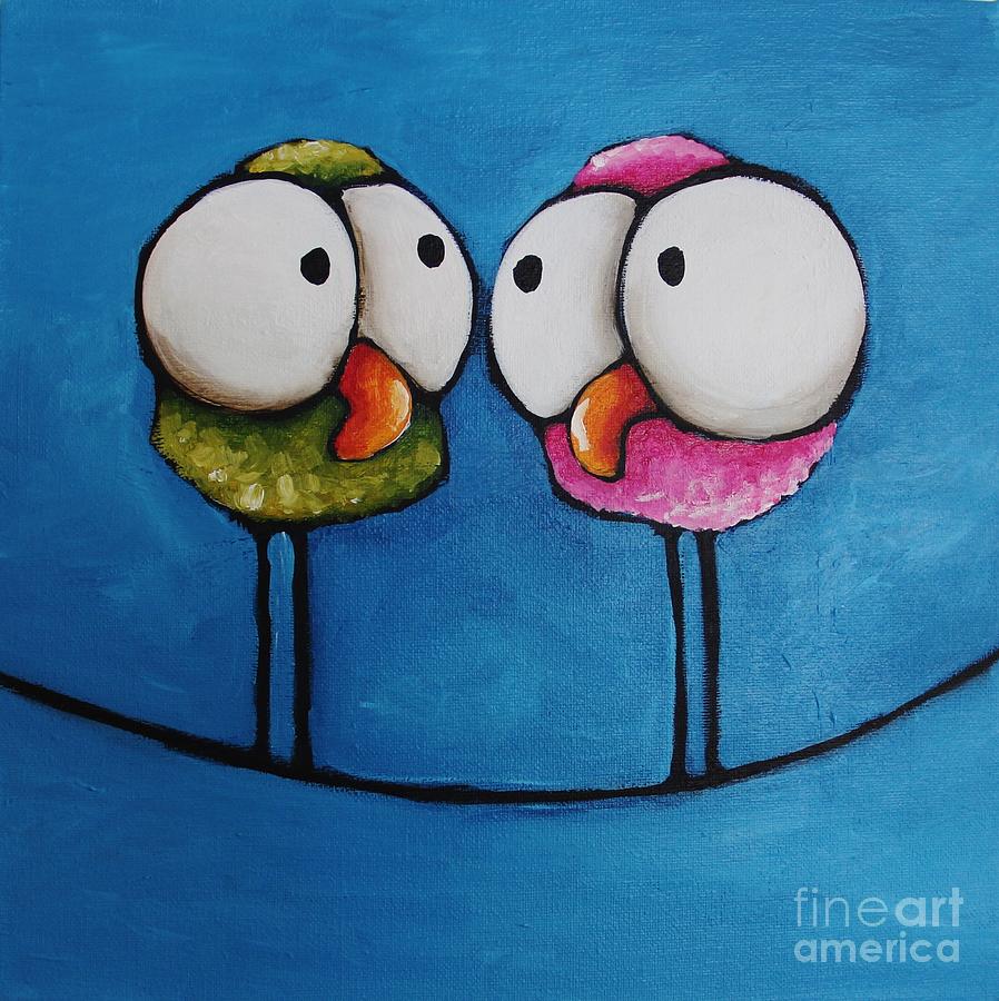 Bird Painting - Twittering girls by Lucia Stewart
