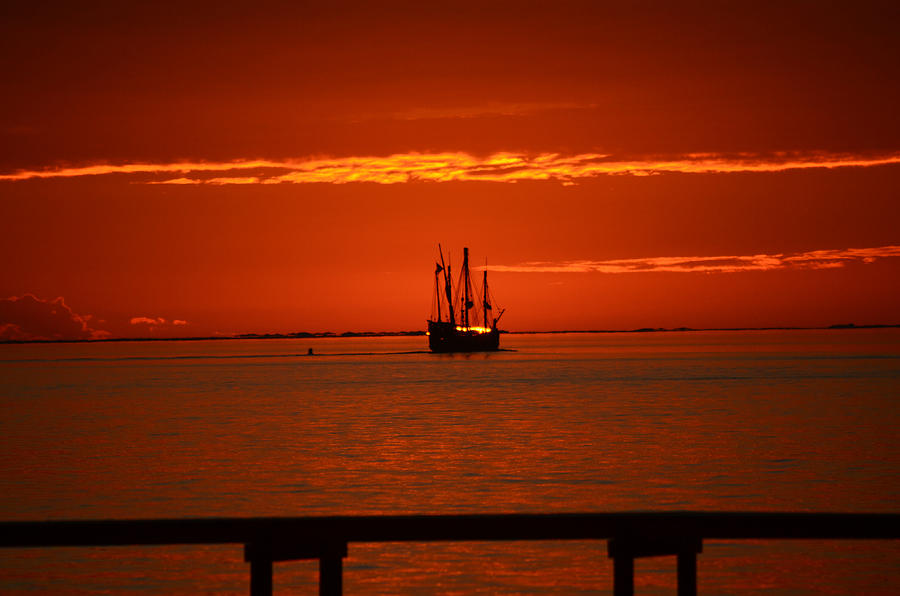 Two 3-Masted Schooners Sail Off into the Santa Rosa Sound Sunset Photograph by Jeff at JSJ Photography