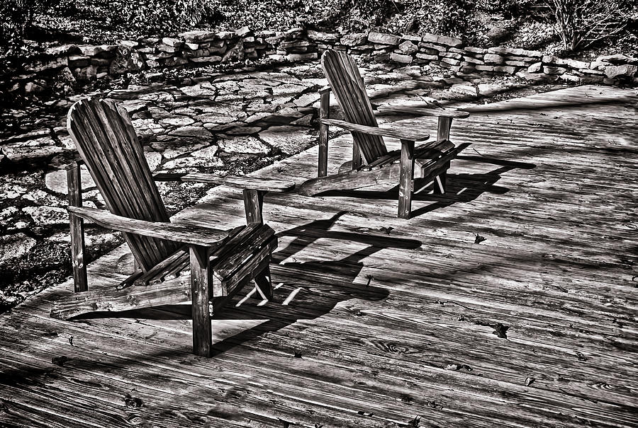 Two Adirondack Chairs in b/w Photograph by Greg Jackson