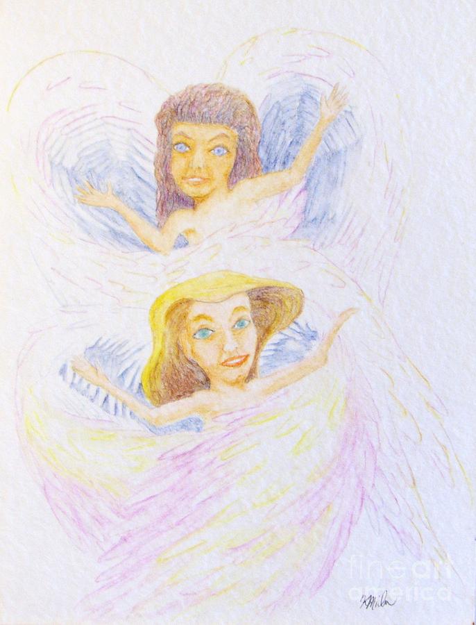 Wings Drawing - Two Angels  by Kenneth Michur