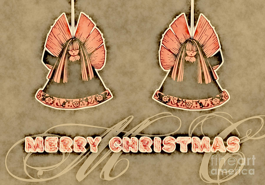 Two Angels Vintage - Merry Christmas Card Digital Art by Aimelle Ml