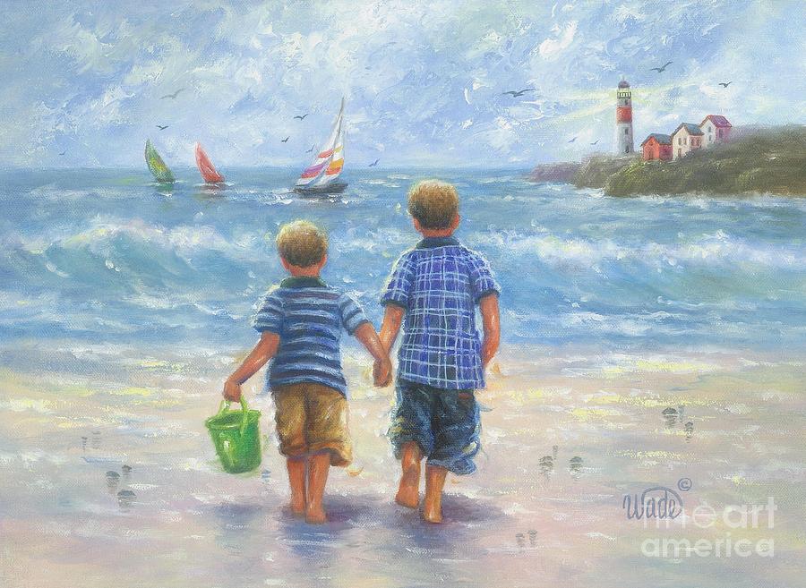 Two Beach Boys Walking Painting by Vickie Wade