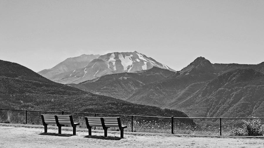 Two Benches at Mount St. Helens BW Photograph by Connie Fox