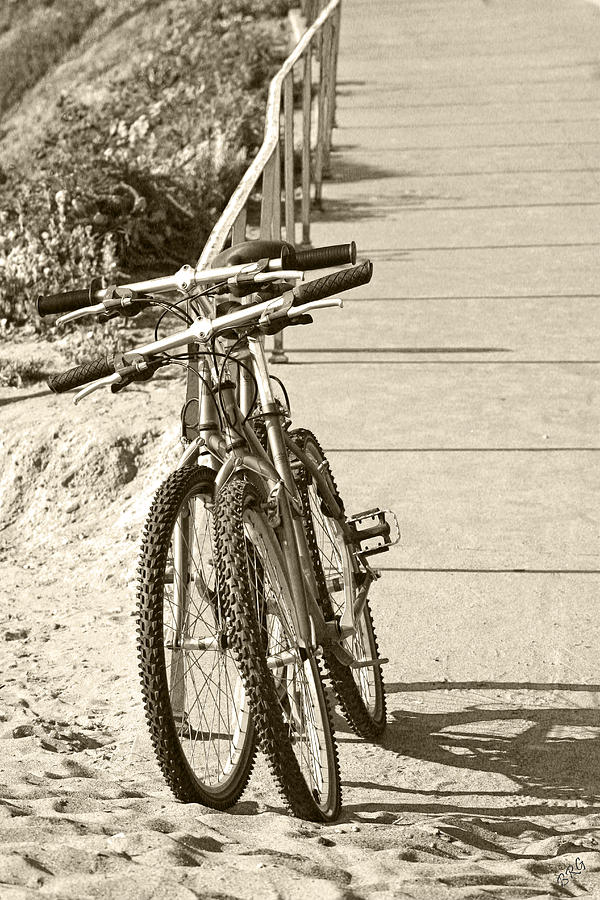 Vintage Photograph - Two Bikes On The Beach by Ben and Raisa Gertsberg