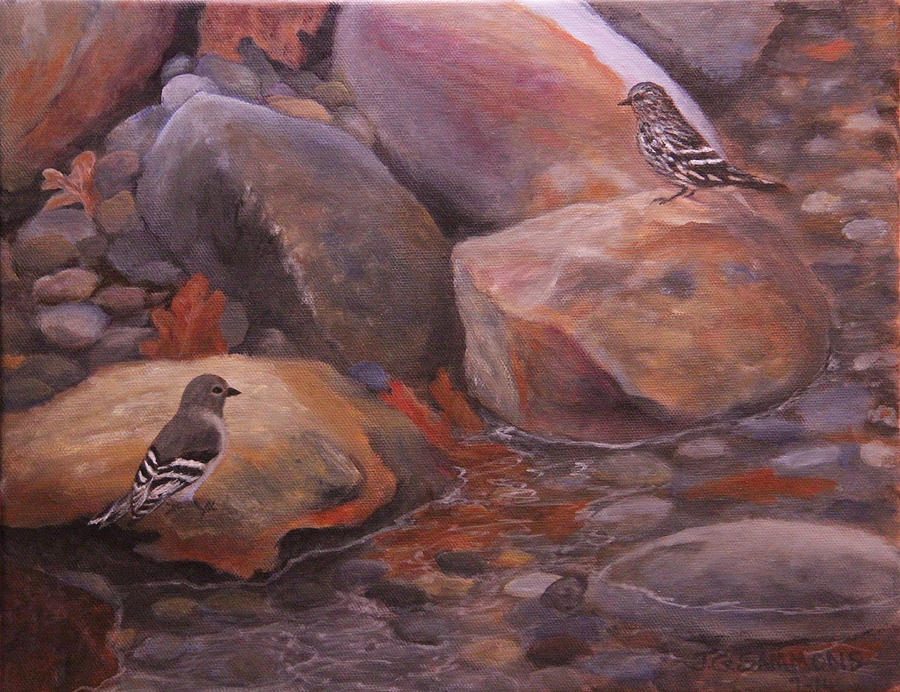 Two Birds in the Stream Painting by Janet Greer Sammons
