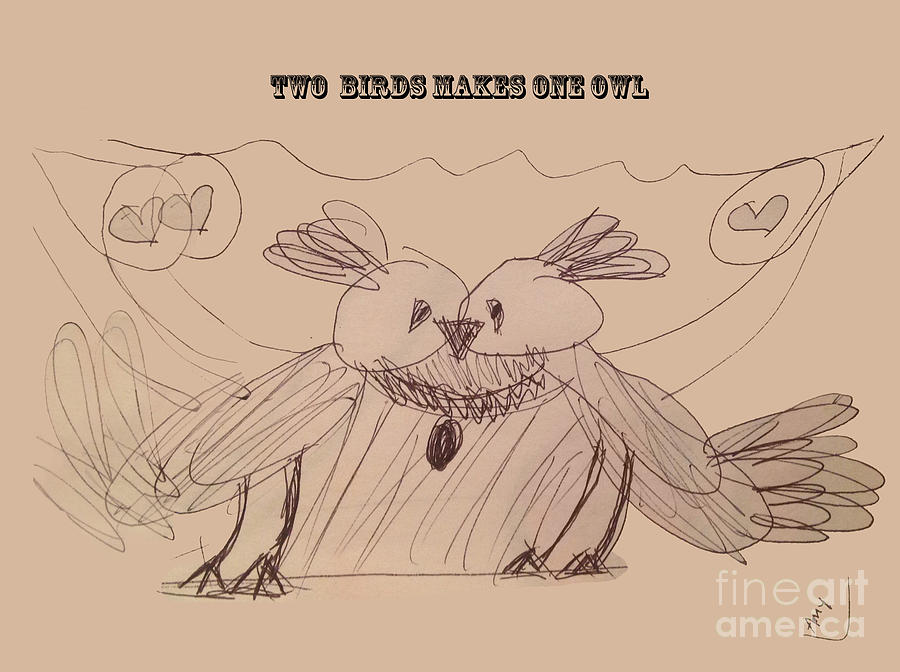Two Birds Makes One Owl by Amy at 8 Drawing by Claudia Ellis