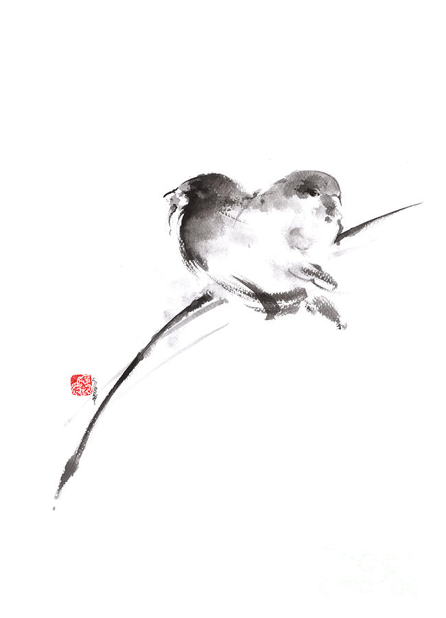 Sparrow Painting - Two birds minimalism artwork. by Mariusz Szmerdt