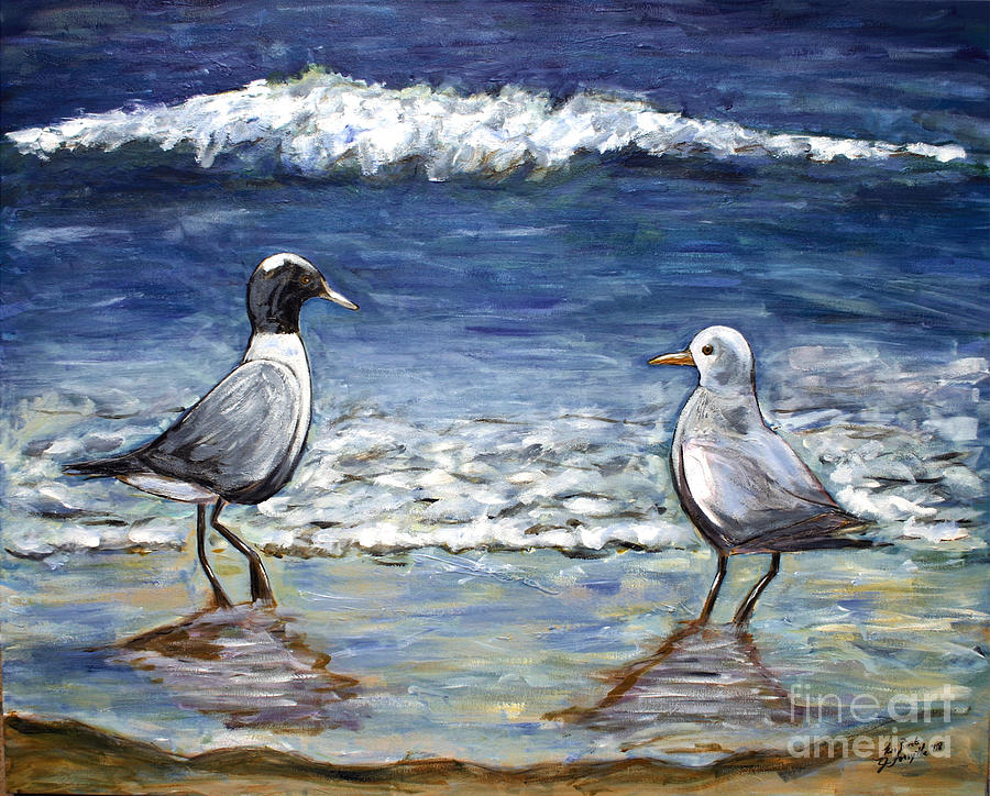 Two Birds with Foam Painting by Jeanne Forsythe