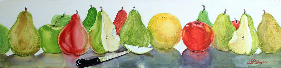 Pear Painting - Two Bites and a Slice by Maryann Boysen