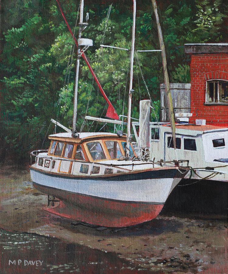 Boat Painting - Two boats on Eling Mudflats by Martin Davey
