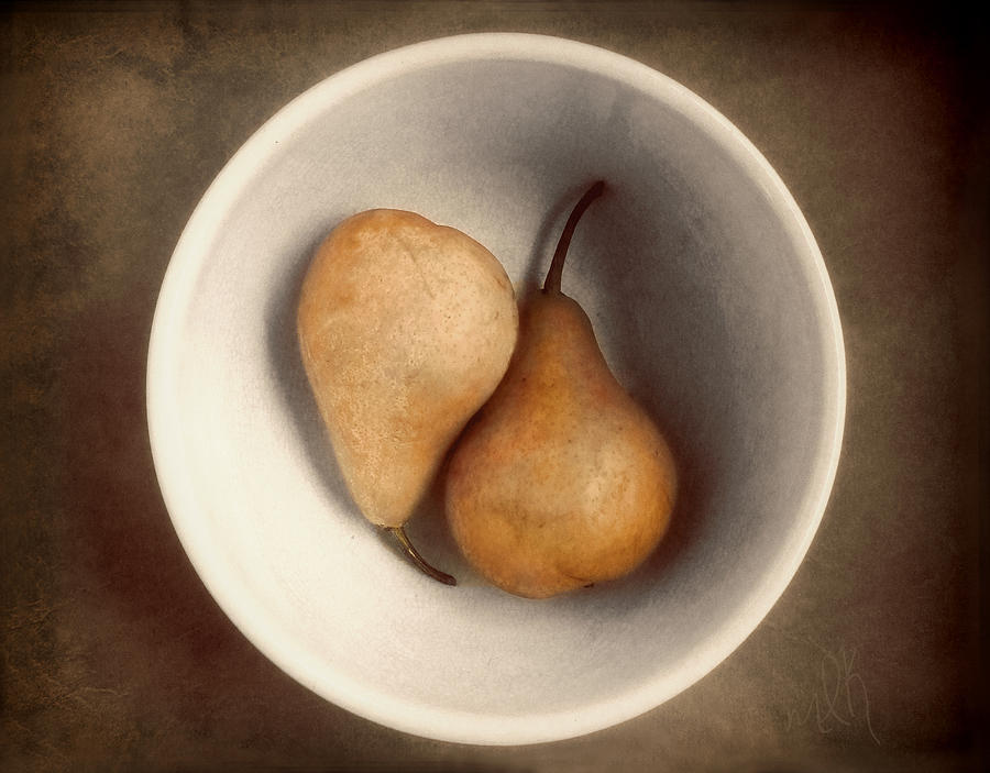 Pear Photograph - Two Bosc Pears Still Life in Warm Tones by Louise Kumpf