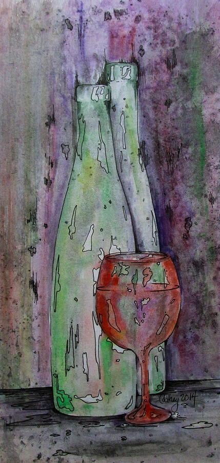 Two Bottles And A Red Glass Painting by Catherine Howley