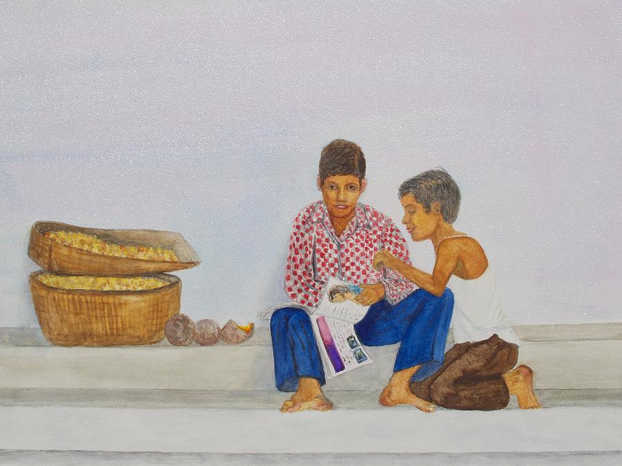 Two Boys Reading Painting by Patricia Beebe