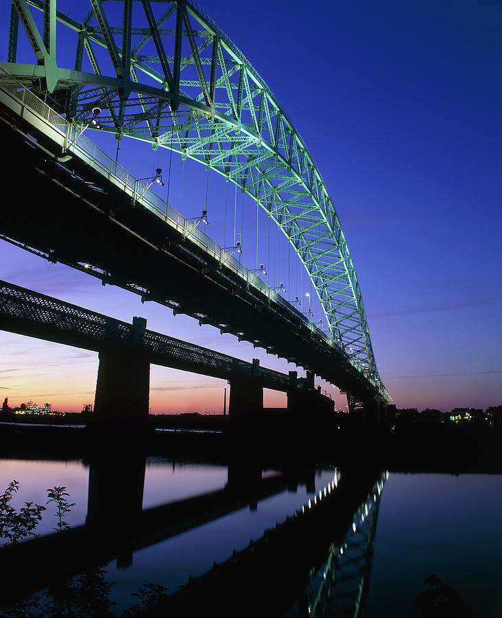 Two Bridges At Night Over The River Mersey Photograph by Martin Bond ...