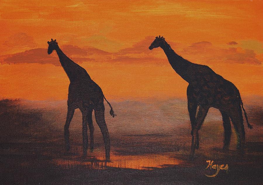 Giraffe Painting - Two by Two by Barbara Hayes