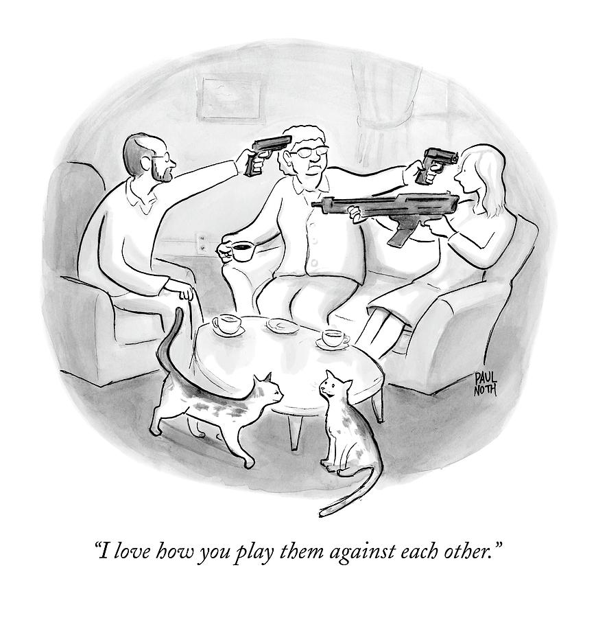 Two Cats Are Seen Speaking With Each Other Next Drawing by Paul Noth