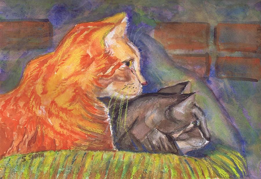 Two cats Painting by Saga Sabin