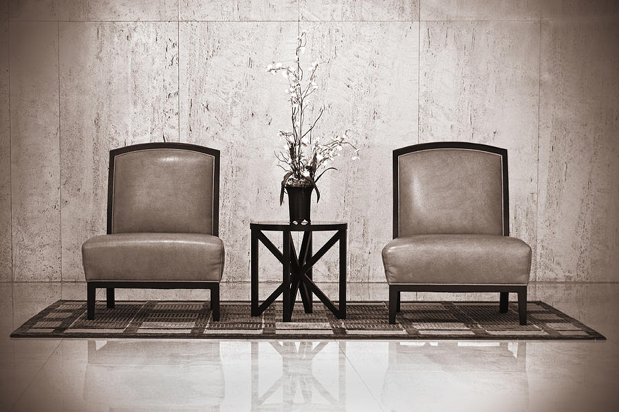 Two chairs and a table with a plant  Photograph by Rudy Umans