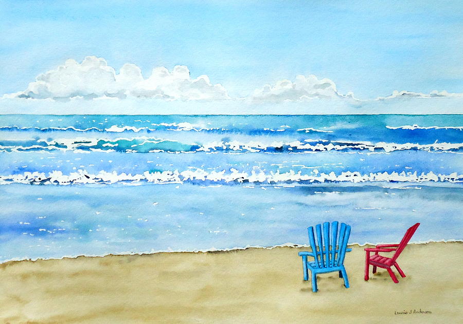 Two Chairs at the Beach Painting by Laurie Anderson