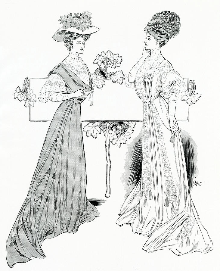 Two Charming Frocks With High Necks Drawing by Mary Evans Picture Library