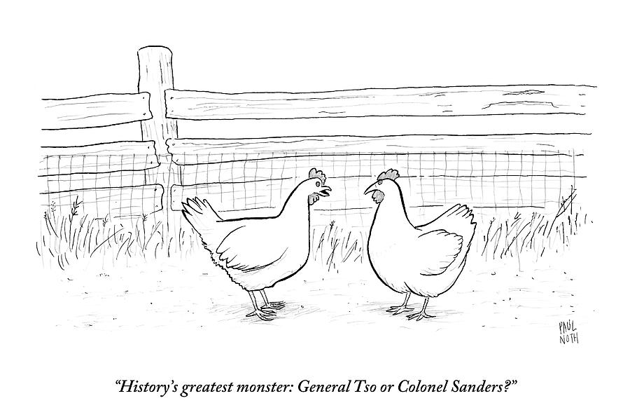 Two Chickens Discuss History Drawing by Paul Noth