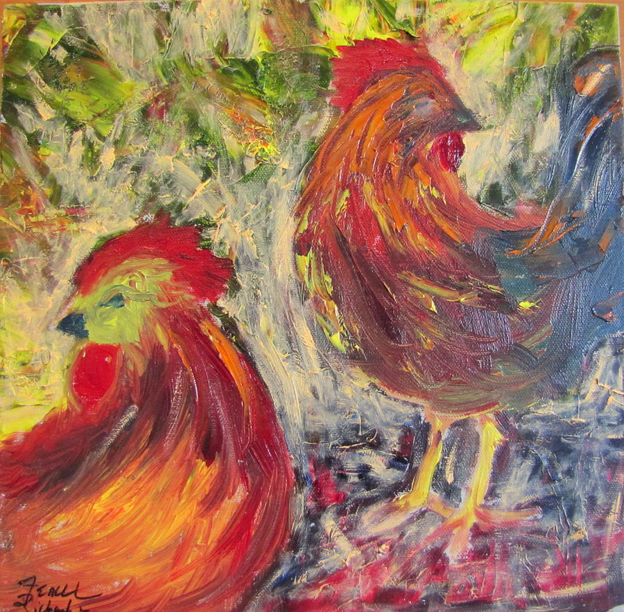 Chickens Painting - Two Chickens by Jenell Richards