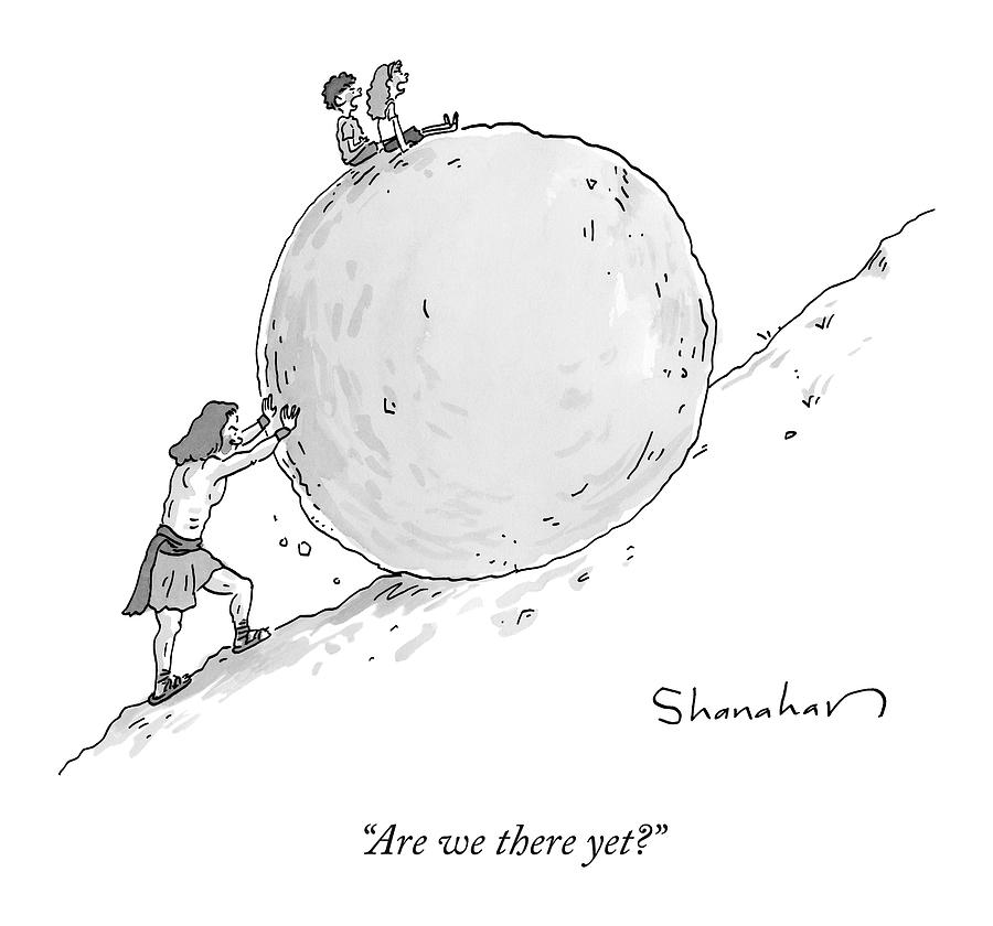 Two Children Sit At The Top Of Sisyphuss Boulder Drawing by Danny Shanahan Two Children Sit At The Top Of Sisyphuss Boulder Drawing by Danny Shanahan