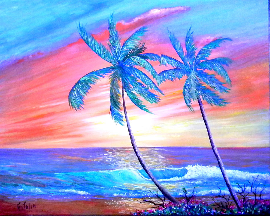 Beach Painting - Two Coconuts by Adolfo Flores