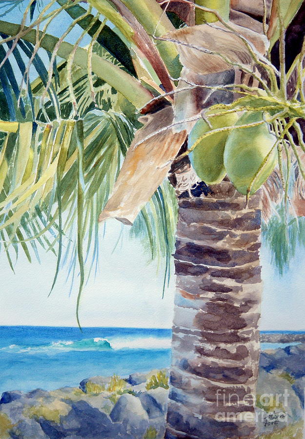 Coconut Painting - two coconuts -SOLD by Lisa Pope