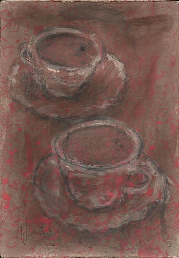 Two Coffees Drawing by PJ Lewis