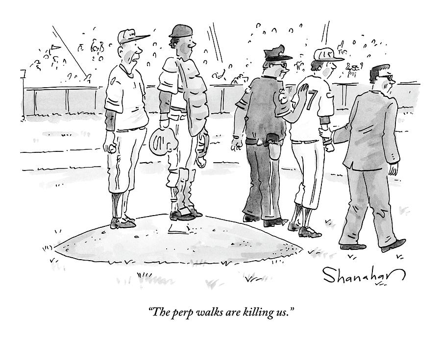 Two Cops, One In Plain Clothes, Arrest A Pitcher Drawing by Danny Shanahan Two Cops, One In Plain Clothes, Arrest A Pitcher Drawing by Danny Shanahan