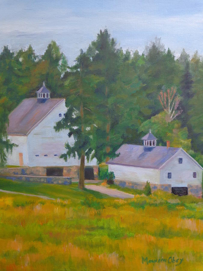Two Country Barns Painting by Maureen Obey