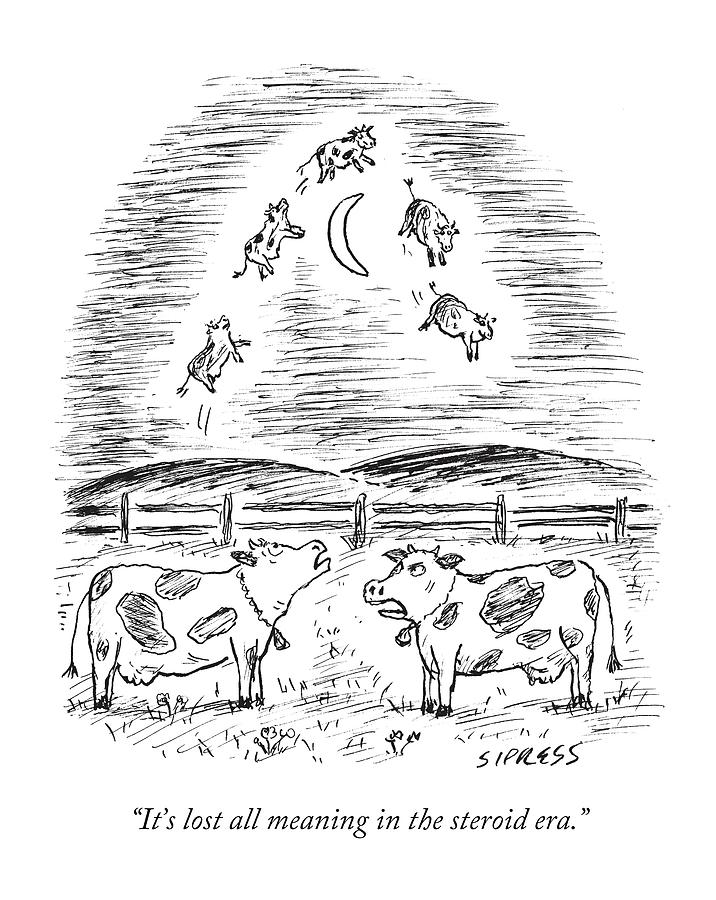 Two Cows Comment On A Bunch Of Cows Drawing by David Sipress