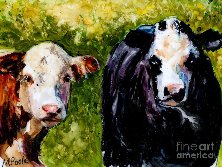 Two Cows Painting by Molly Poole