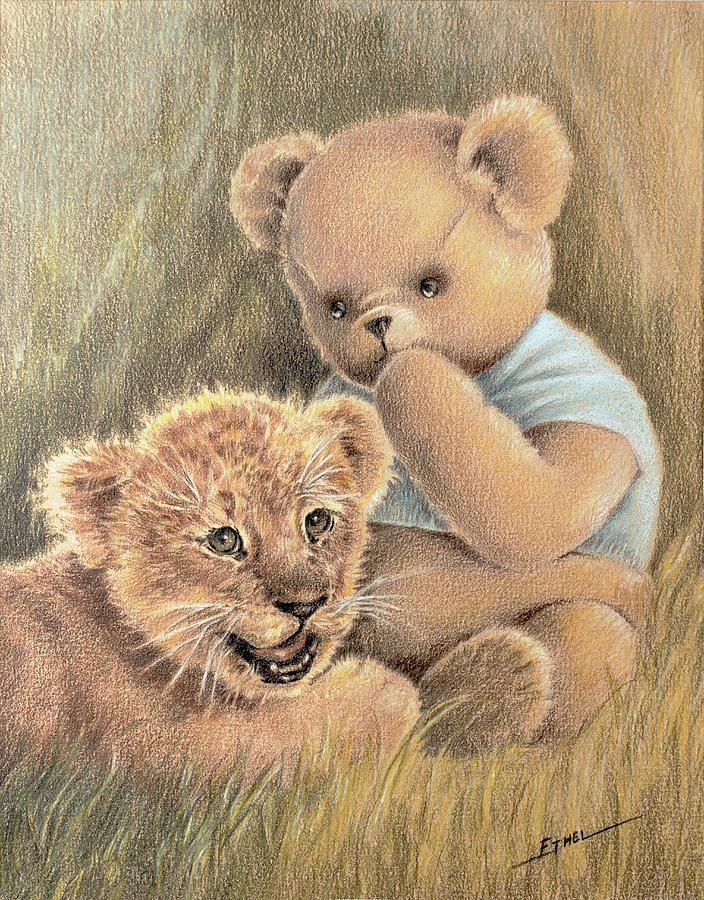 Two Cubs Drawing by Ethel Quelland