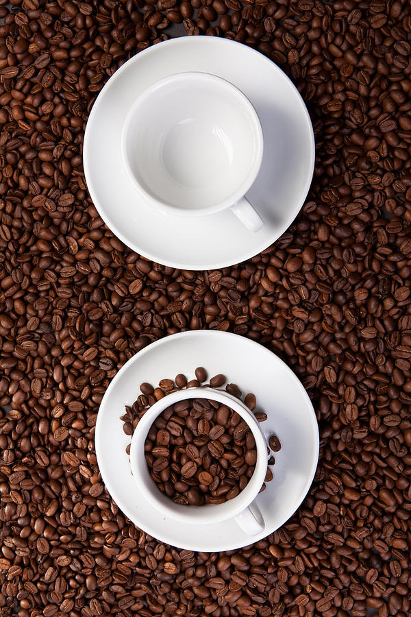Two Cup With Coffee Beans Photograph by Raimond Klavins