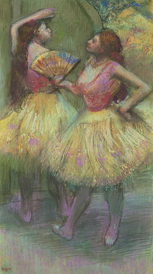 Two Dancers Before Going on Stage Drawing by Edgar Degas