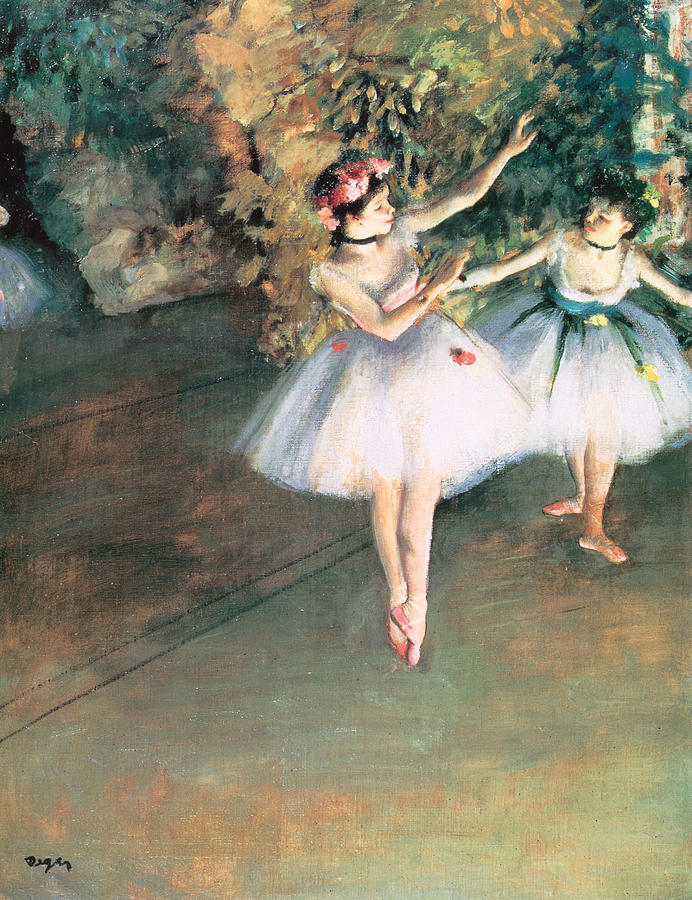 Edgar Degas Painting - Two Dancers on a Stage by Edgar Degas