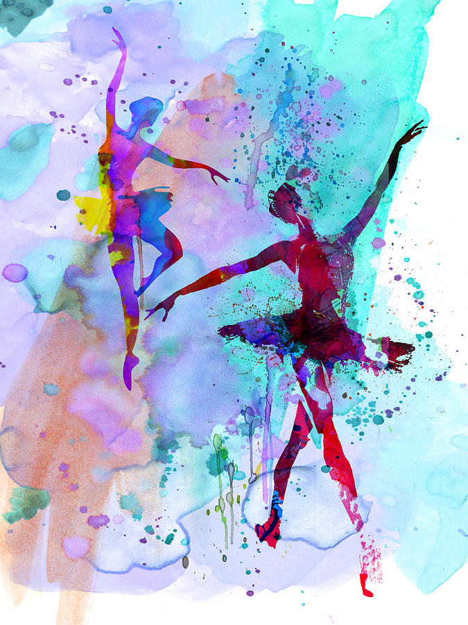 Ballet Painting - Two Dancing Ballerinas Watercolor 2 by Naxart Studio