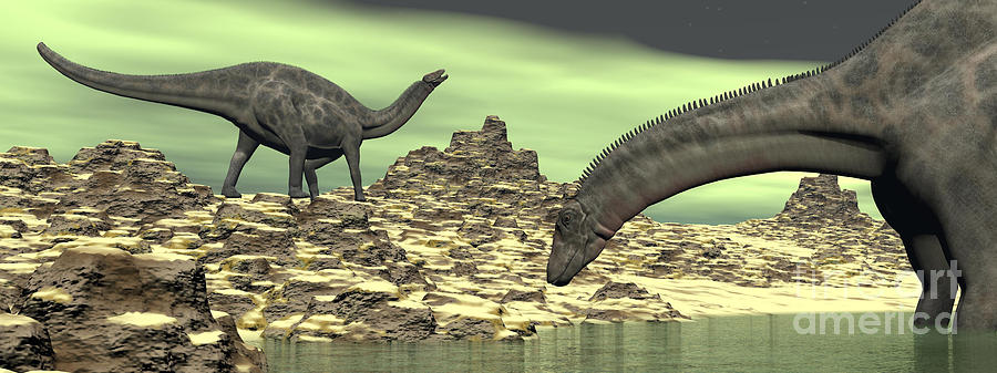 Dinosaur Digital Art - Two Dicraeosaurus Dinosaurs In A Desert by Elena Duvernay