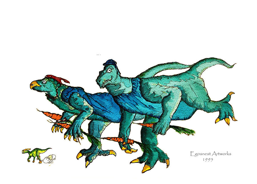 Two Dinos on the Run  Painting by Michael Shone SR