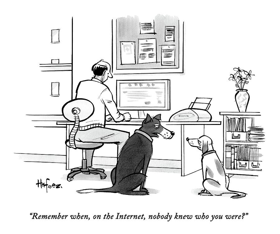 Two Dogs Speak As Their Owner Uses The Computer - Drawing by Kaamran Hafeez