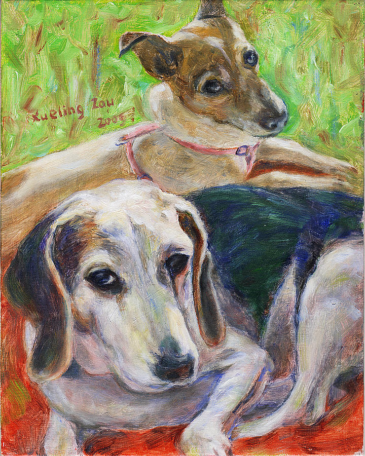 Two Dogs Painting by Xueling Zou