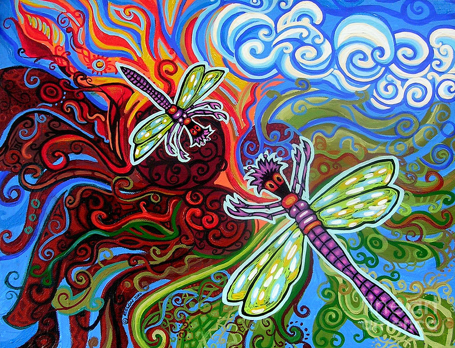 Two Dragonflies Painting by Genevieve Esson