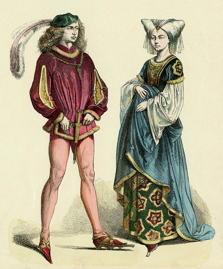 Two Elegant Nobles - He With Slashed Drawing by Mary Evans Picture ...