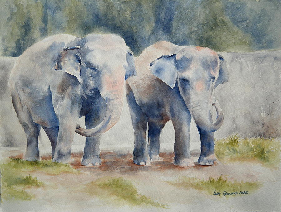 Two Elephants Painting by Lisa Pope