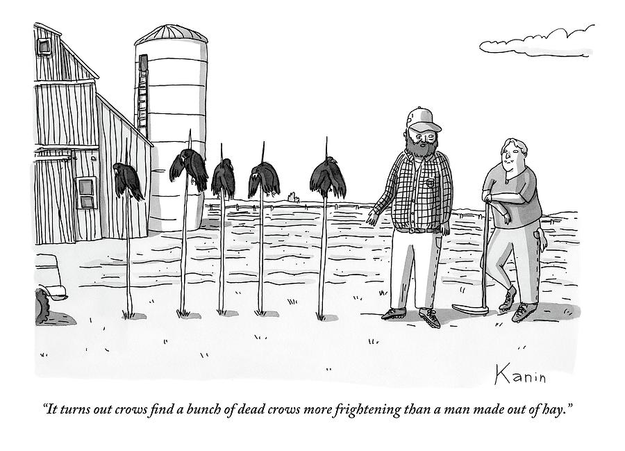Two Farmers Stand Next Two Five Dead Crows Drawing by Zachary Kanin